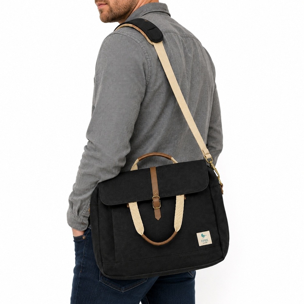 Esperos Baldwin Porter Messenger Bag Black Canvas Laptop Briefcase Austin Texas